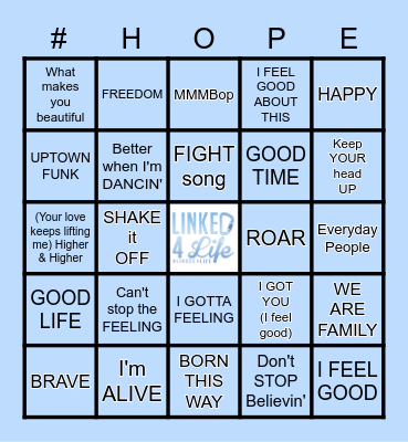 #Linked4Life Musical Bingo! Bingo Card