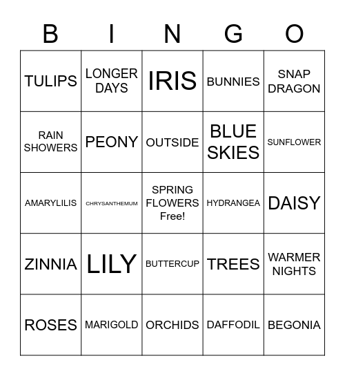 Spring Bingo Card