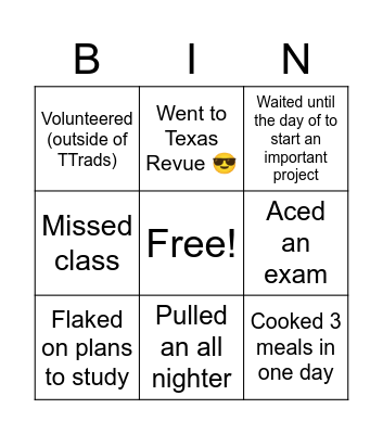 End of Semester Bingo Card