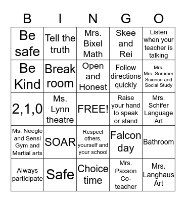 Summit Academy  Bingo Card
