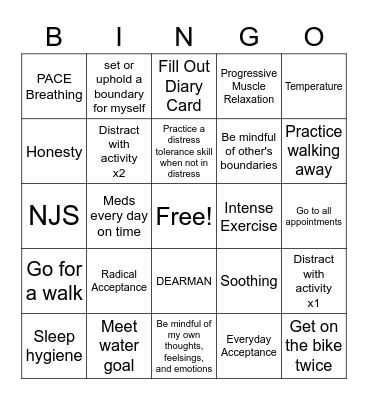 KIm's DBT Bingo Card