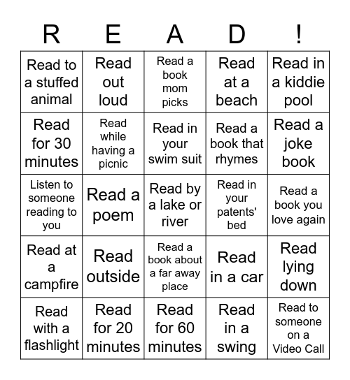 Summer Reading Challenge! Bingo Card