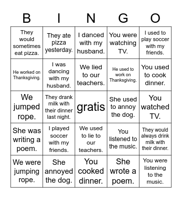Preterite vs. Imperfect Bingo Card