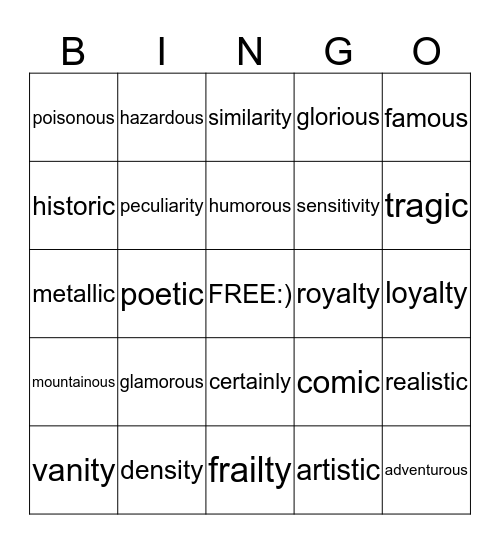 Jade's bingo Card