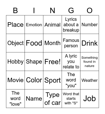 Music Mindfulness Bingo Card