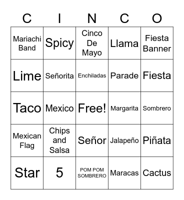 Cinco De Mayo Bingo Card