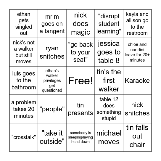 Mr. Matsumoto Bingo Card