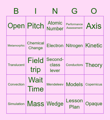 EDUC 3309 Bingo Card