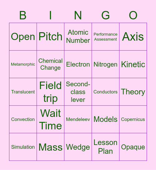 EDUC 3309 Bingo Card