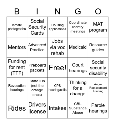 Case Management Jobs and Extras Bingo Card