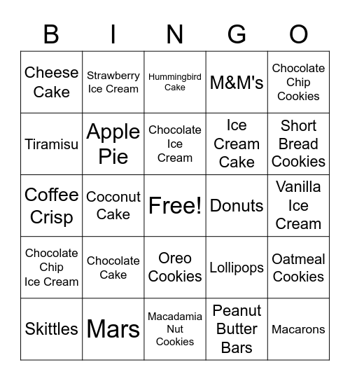 What is your favorite Dessert? Bingo Card