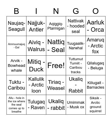 Animals Bingo Card