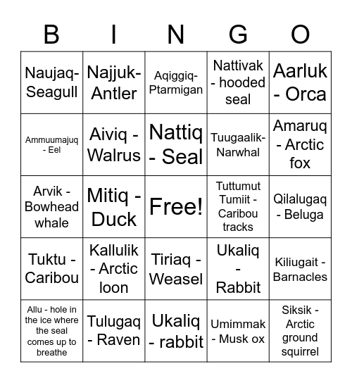 Animals Bingo Card