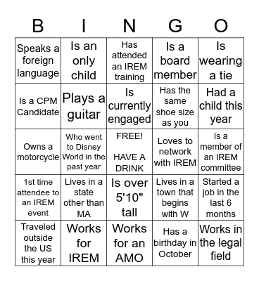 IREM CRAWL FOR A CAUSE BINGO Card