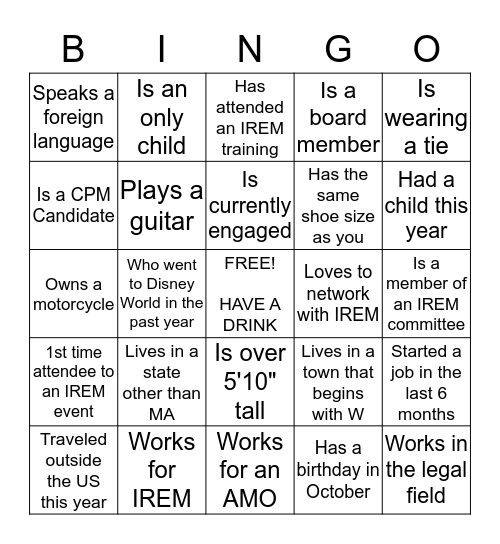 IREM CRAWL FOR A CAUSE BINGO Card