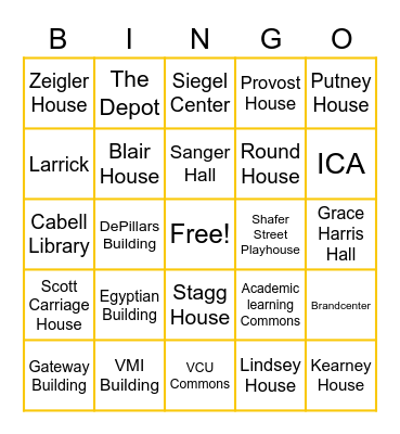 VCU Buildings Bingo Card