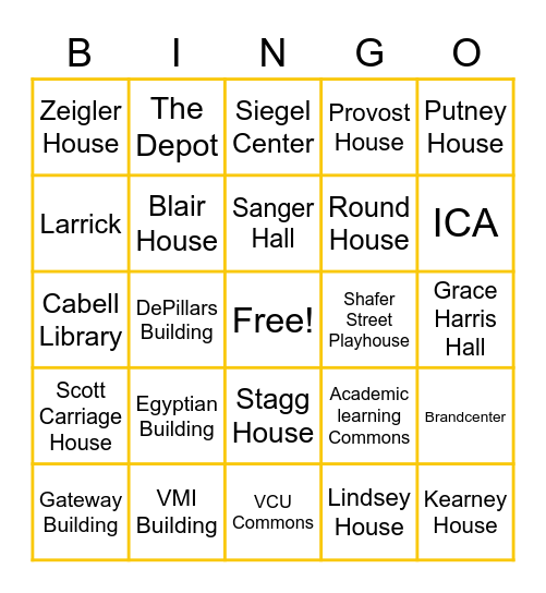 VCU Buildings Bingo Card
