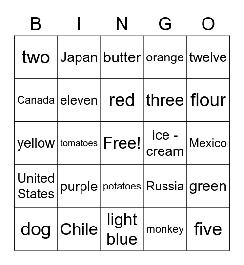 English Workshop Bingo Card