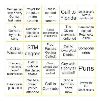 Call Day Bingo Card