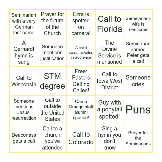 Call Day Bingo Card
