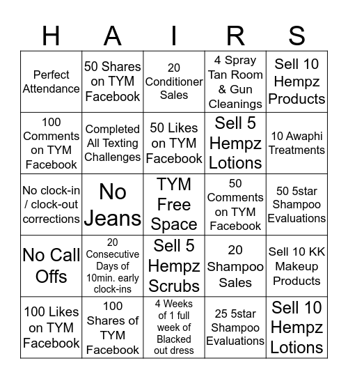 Tame Your Mane 20th Anniversary Bingo Card