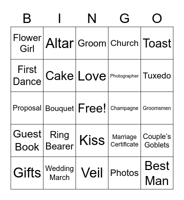 Bridal Bingo Card