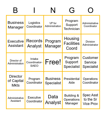 VCU Positions Bingo Card
