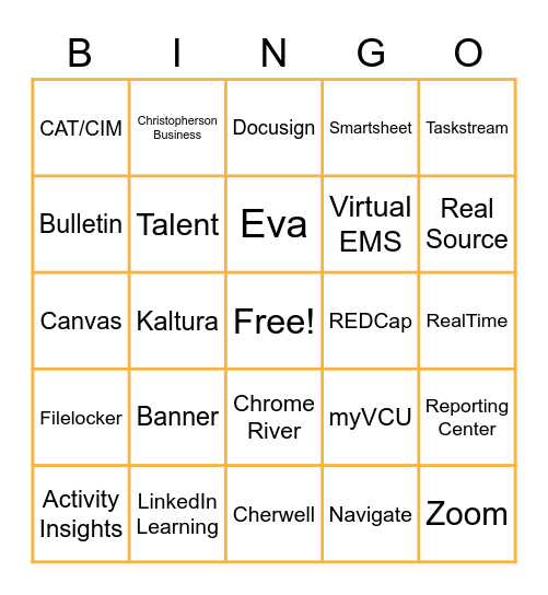 VCU Systems Bingo Card