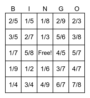 EQUIVALENT FRACTION BINGO Card