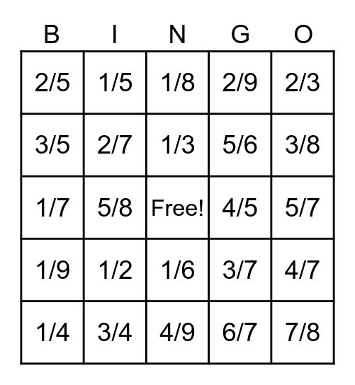 EQUIVALENT FRACTION BINGO Card