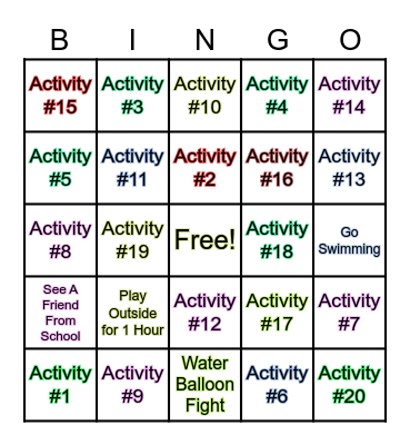 Summer Break Bingo Card