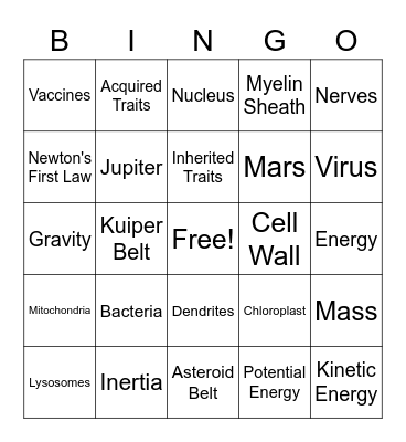 Science Bingo Card