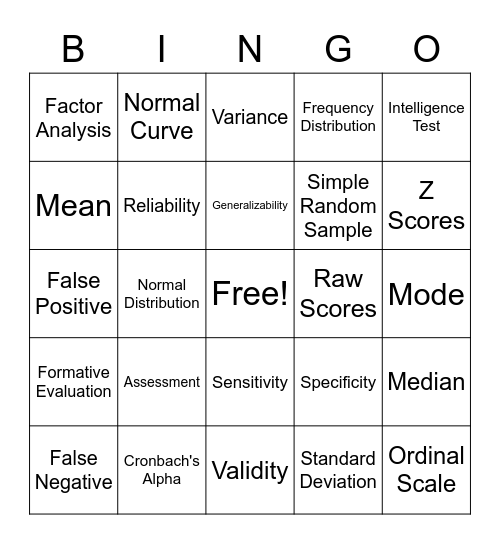 Assessments Bingo Card