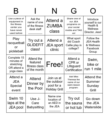 Health & Wellness Summer Programs Bingo Card