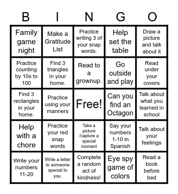 Homework Bingo! Bingo Card