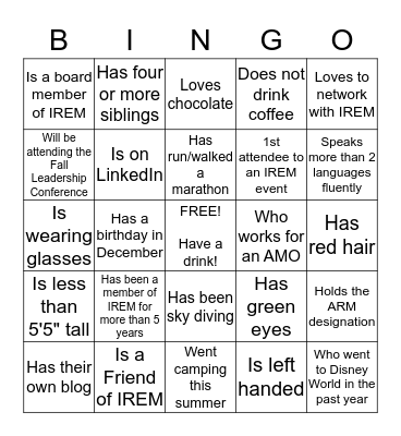 IREM CRAWL FOR A CAUSE BINGO Card