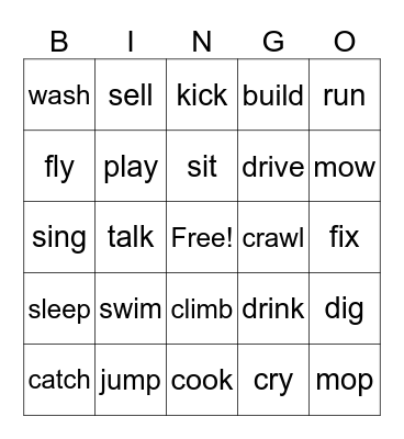 verbs Bingo Card