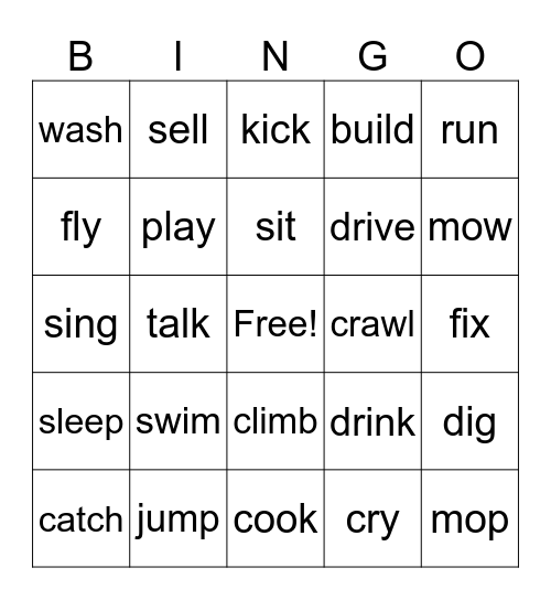 verbs Bingo Card