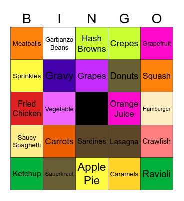 Food Bingo Card