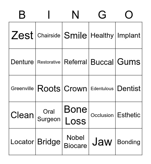 Greenville Oral Surgery Restorative Series Bingo Card