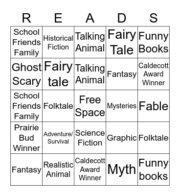3rd Grade Genres Bingo Card