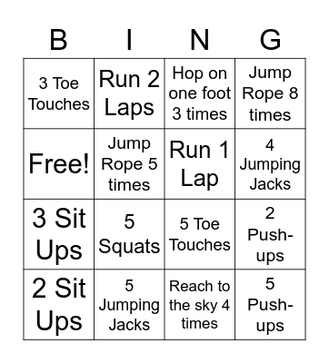 Fitness Bingo Card