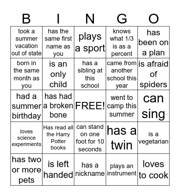 Human Bingo Card