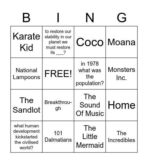 Movies Bingo Card