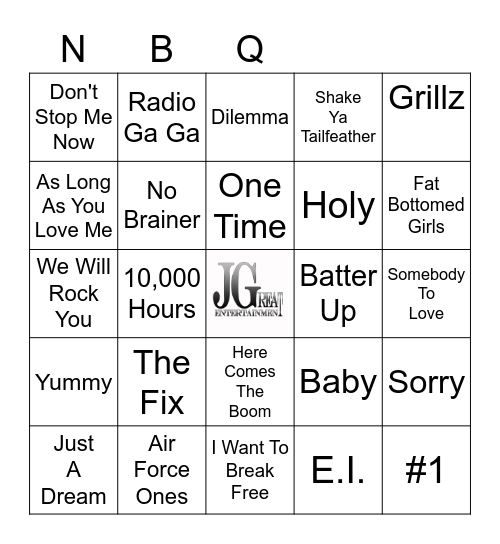 Nelly, Bieber, Queen Bingo Card