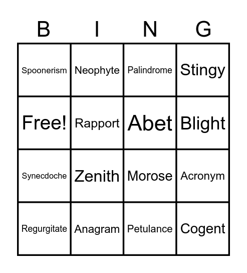Vocab #7 Bingo Card