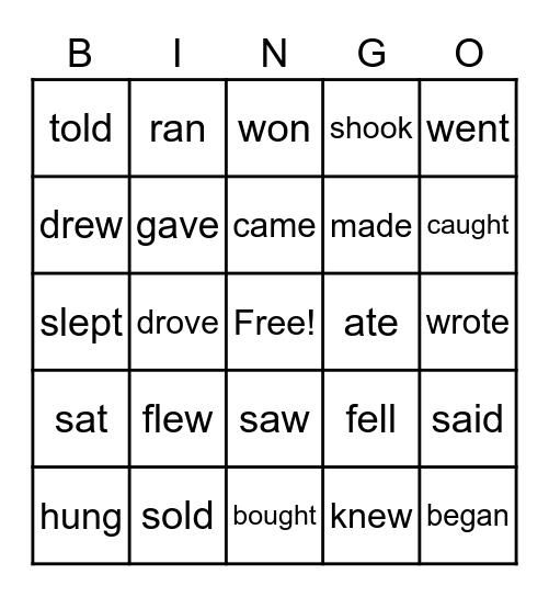 Irregular Verbs Bingo Card