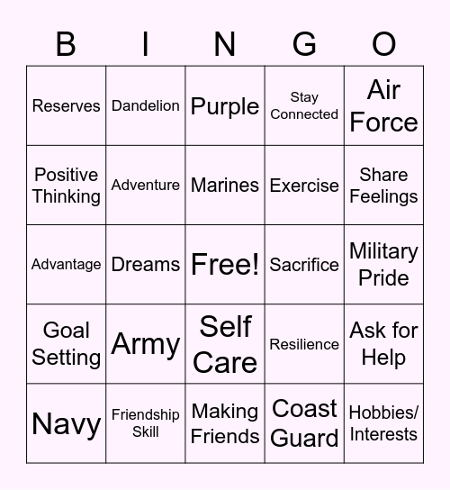 Military Child Bingo Card