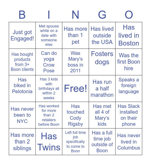 Boon Team Bingo Card