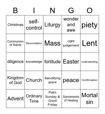 Religion Final Exam Review Gr. 6 Bingo Card
